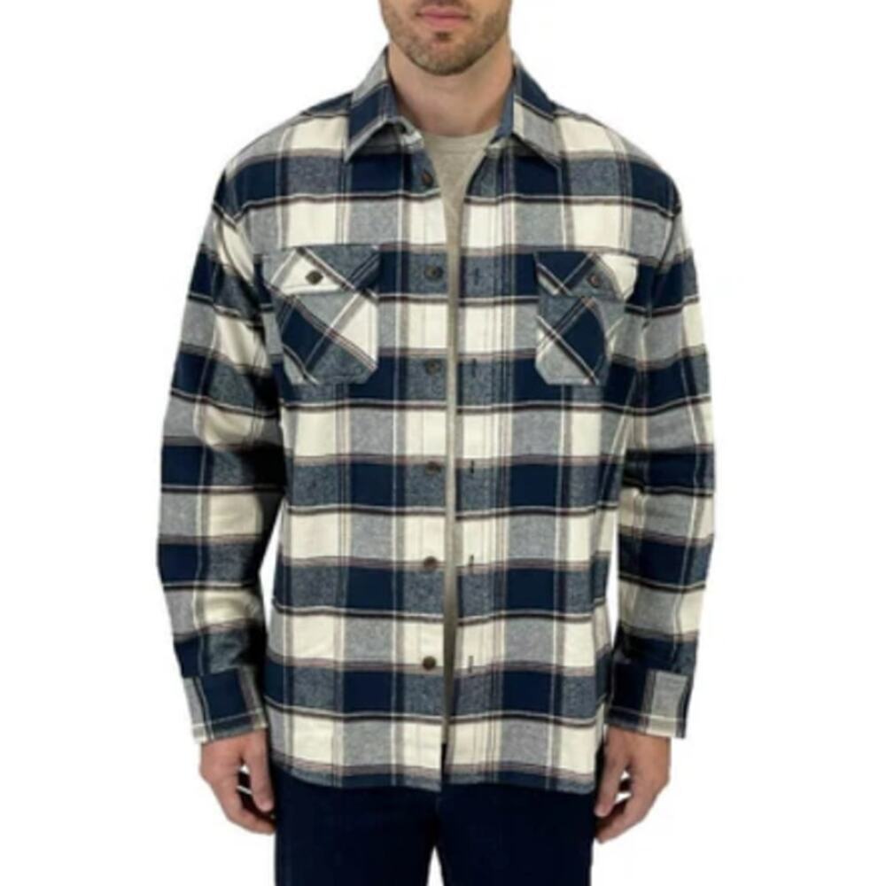JACHS Men's Brawny Flannel Button Down Shirt Size XL Blue Cream Barn Work Plaid